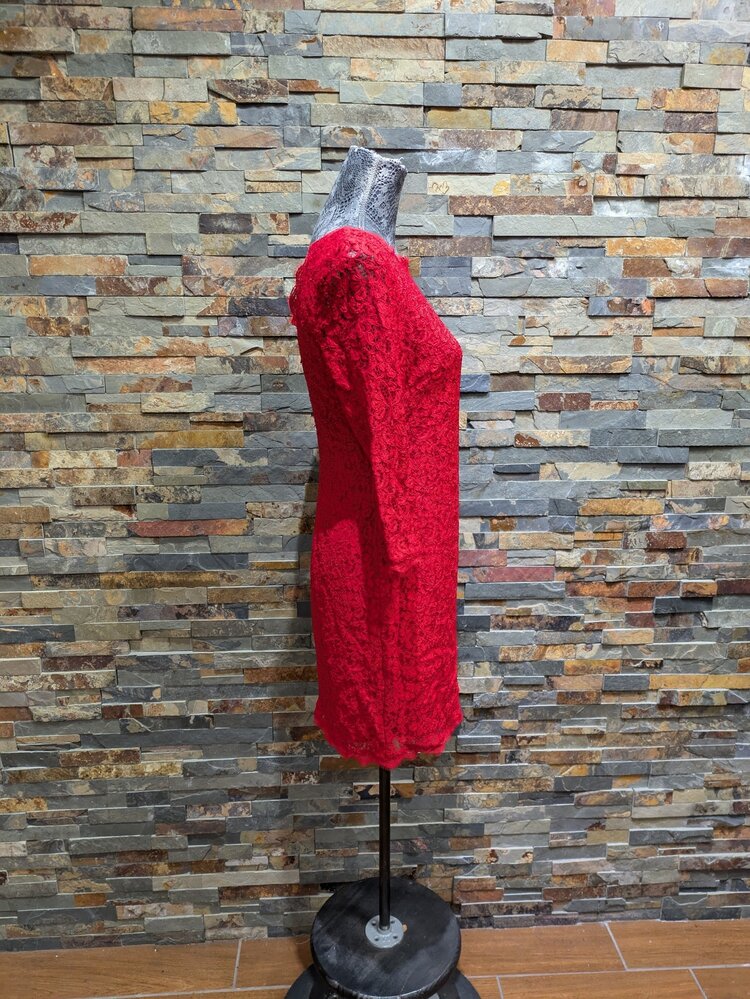 Adrianna Papell Red Lace Short Sleeve Sheath Dress, Size 8
