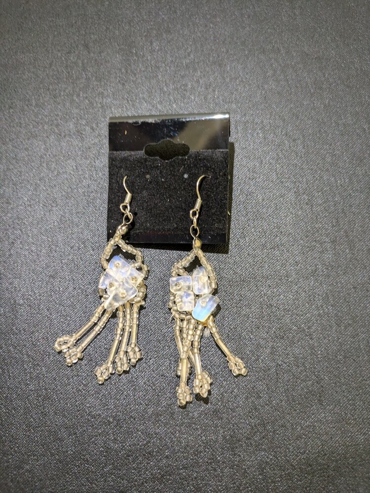 Silver & Iridescent Beaded Earrings