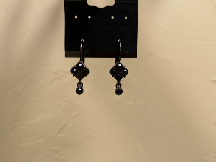 Silver & Black Gem Drop Earrings