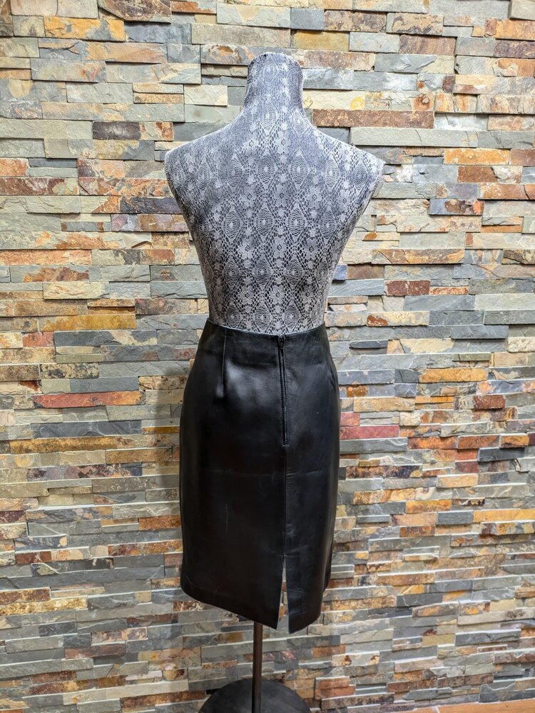 Black Lamb Leather Skirt, Size M
