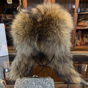 Black Leather & Black and Tan Fox Trapper Hat, O/S
