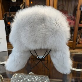 Silver Fox and White Leather Trapper Hat, O/S