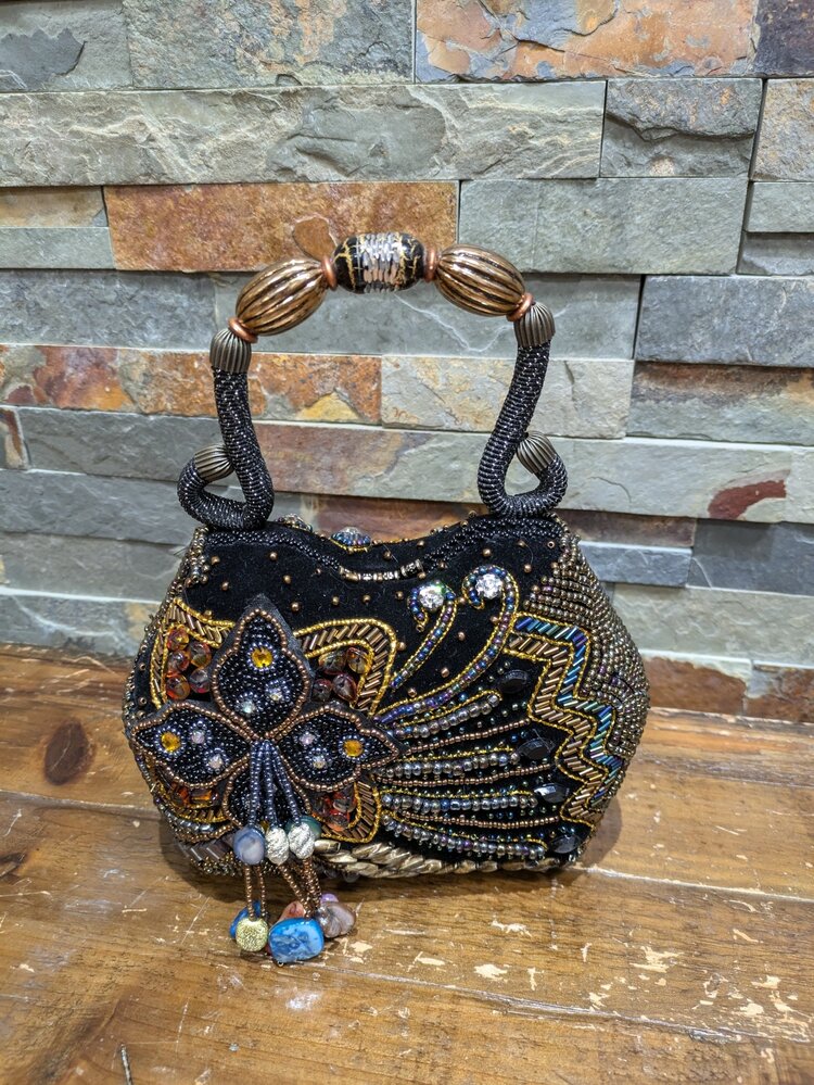 Black Fully Beaded Handbag