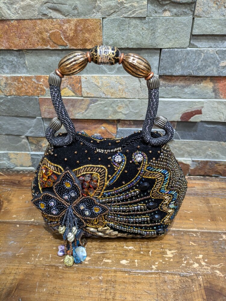 Black Fully Beaded Handbag