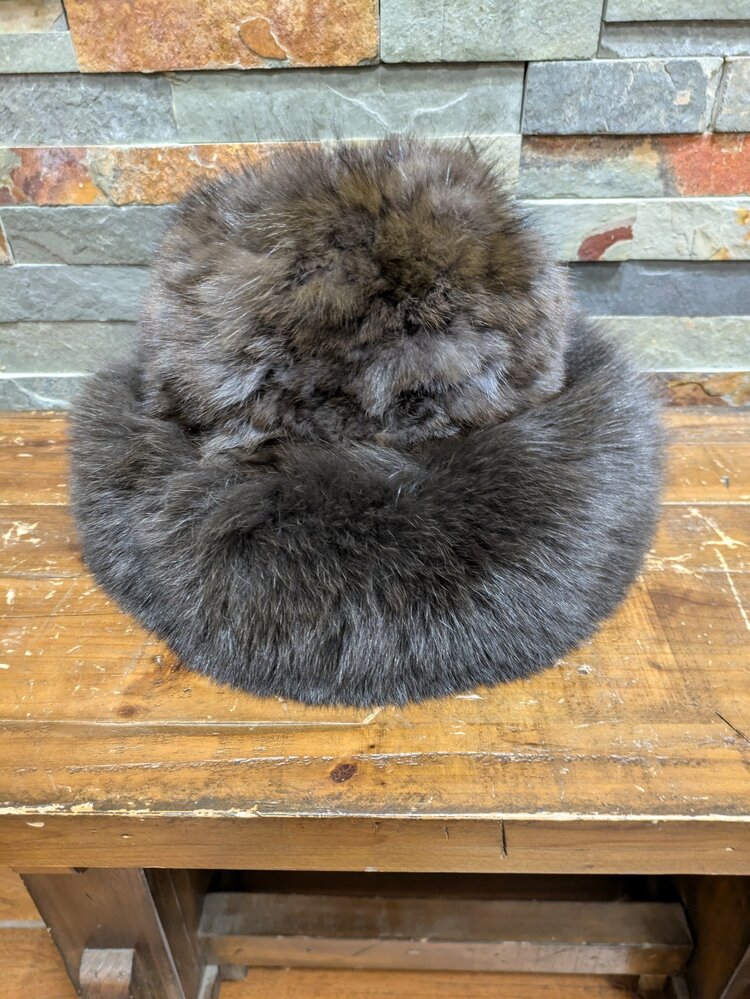 Brown Knitted Sable with Fox Trim Adjustable Hat