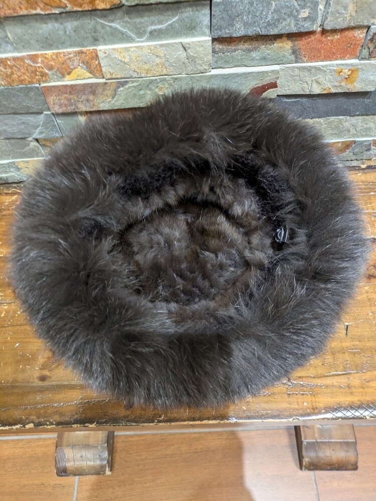Brown Knitted Sable with Fox Trim Adjustable Hat
