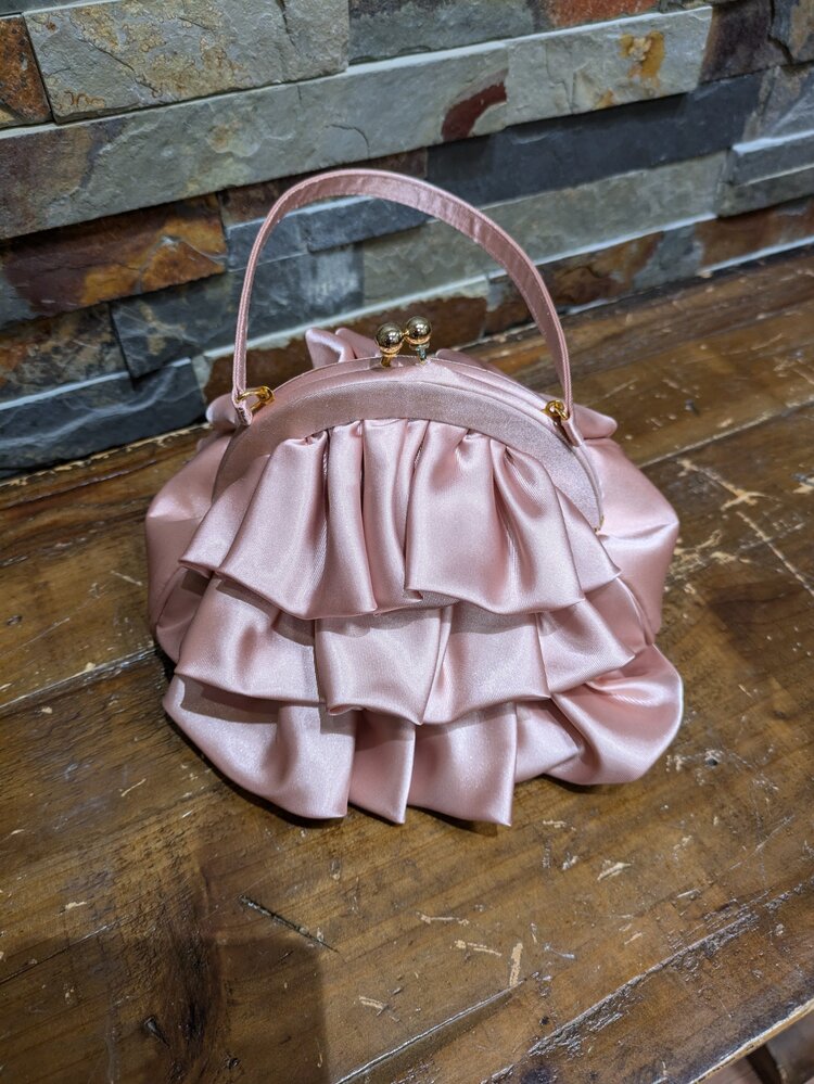 Pink Satin Ruffle Handbag