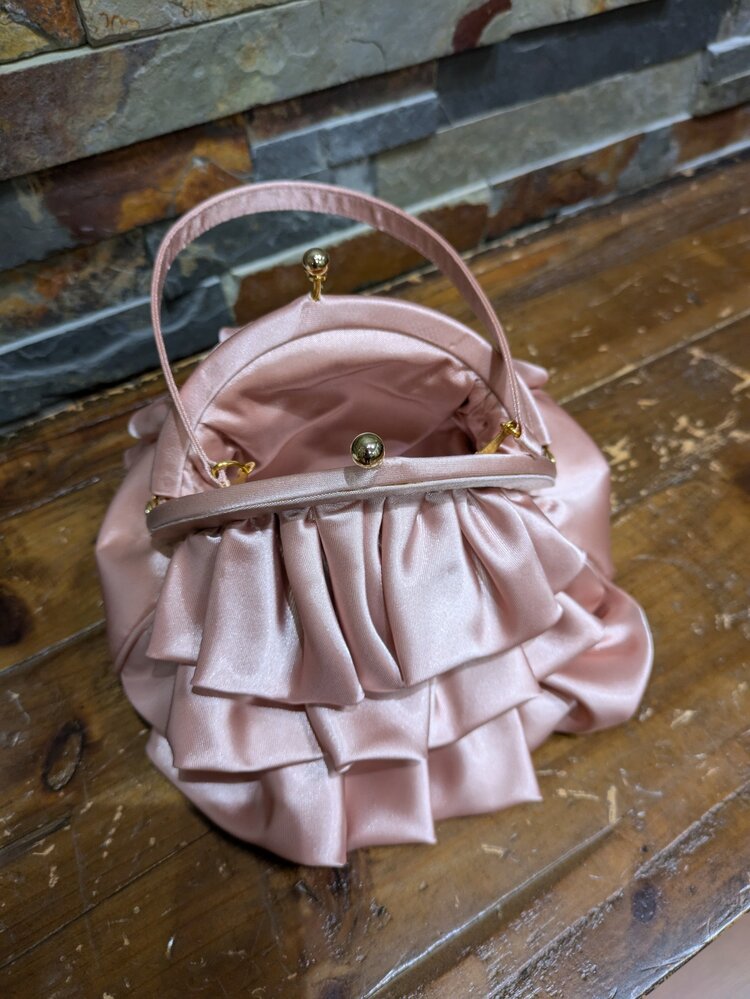 Pink Satin Ruffle Handbag