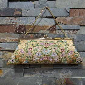 Gold Vintage Style Floral Embroidered Handbag
