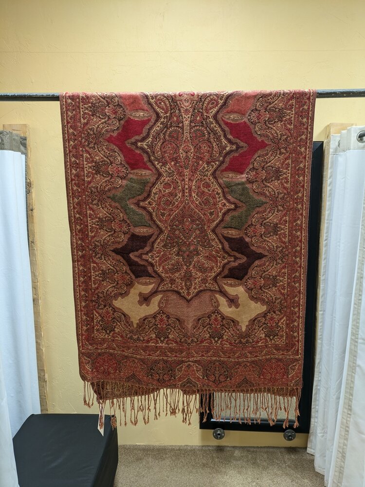 Red & Beige Print Pashmina Wrap, 70 x 27