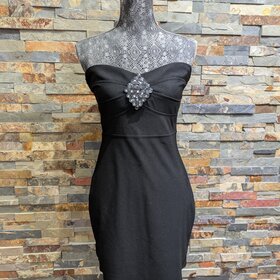 Derek Heart Black Strapless Diamond Jeweled Detailed Cocktail Dress, Size L