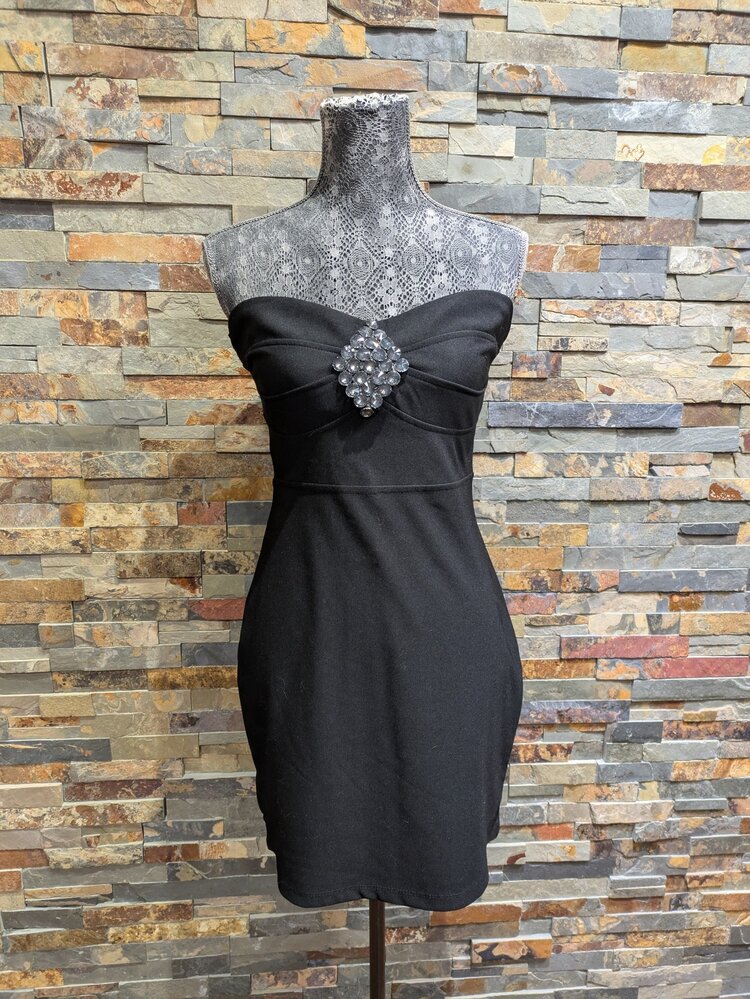 Derek Heart Black Strapless Diamond Jeweled Detailed Cocktail Dress, Size L