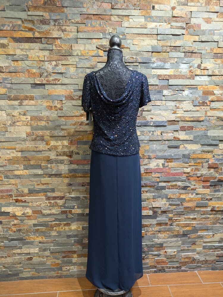 Jkara Navy Sequin Mock 2-Piece Gown, Size 12