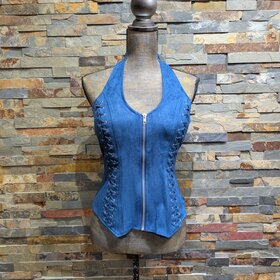 Blue Suede Lace-Up Top