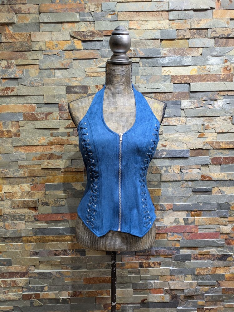 Blue Suede Lace-Up Top