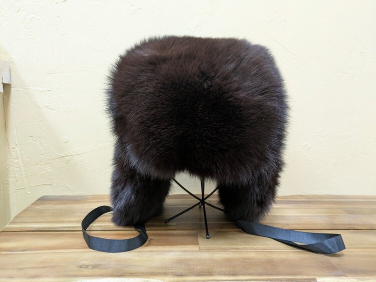 Dark Brown Fox Ushanka Hat w/ Adjustable Strap