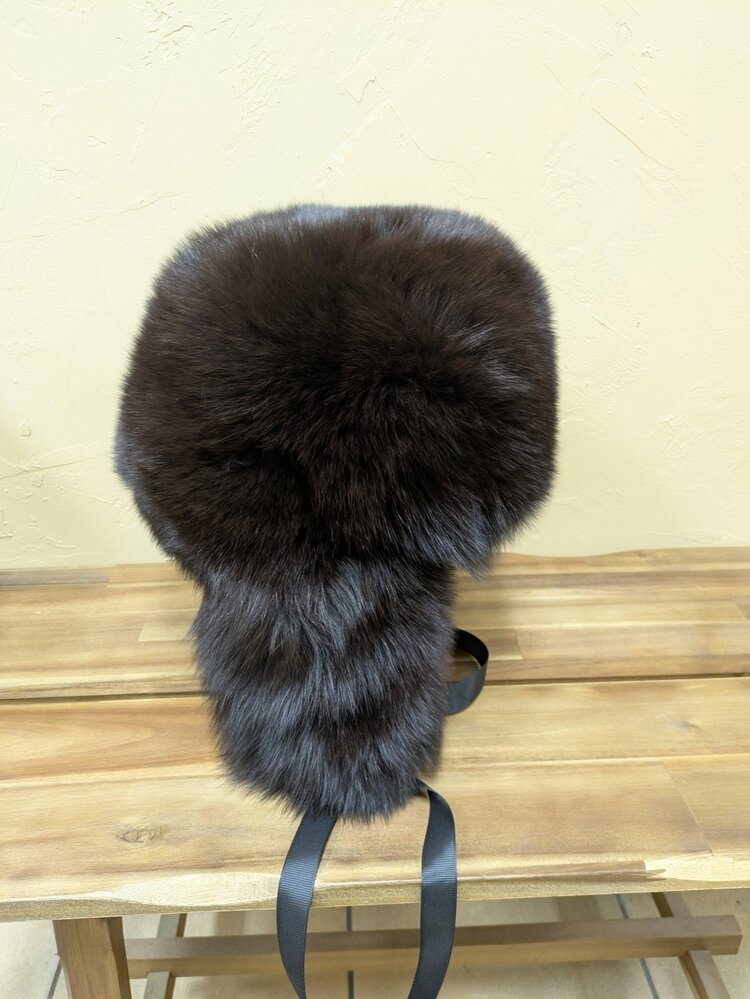 Dark Brown Fox Ushanka Hat w/ Adjustable Strap