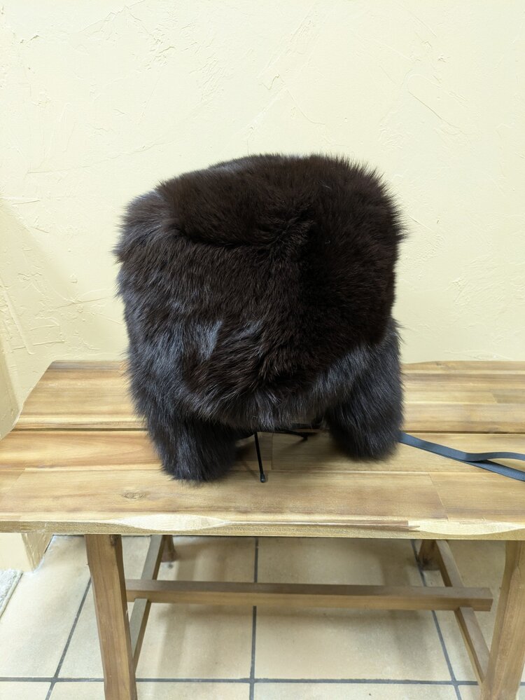 Dark Brown Fox Ushanka Hat w/ Adjustable Strap