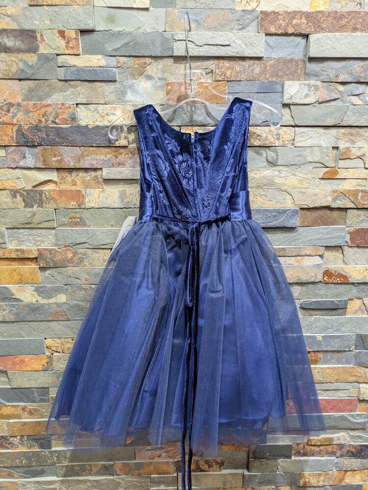 Navy Tulle Dress with Lace and Red Floral Waistband , Size 1/2