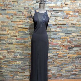 Halston Black Halter Top w/ Vine Mesh Accent Dress, Size 12