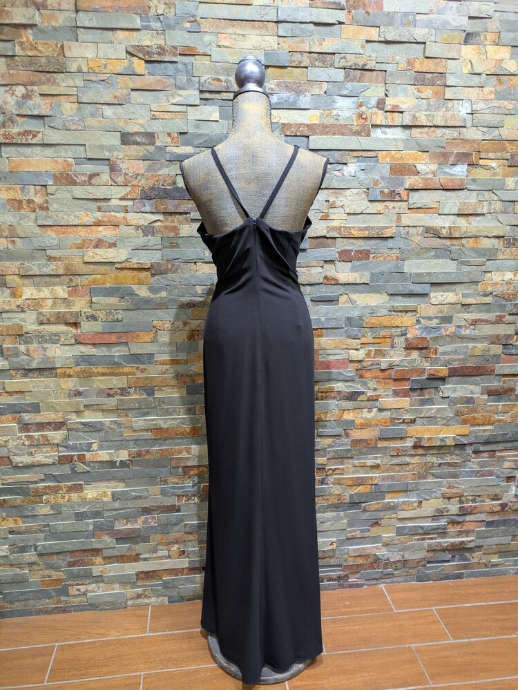 Halston Black Halter Top w/ Vine Mesh Accent Dress, Size 12