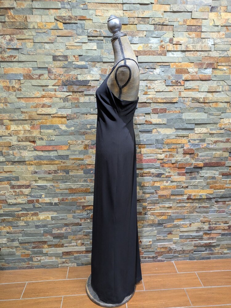 Halston Black Halter Top w/ Vine Mesh Accent Dress, Size 12