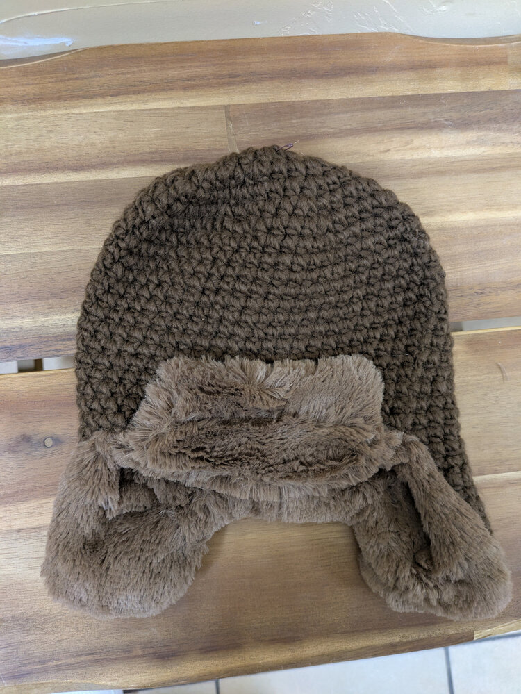 Brown Aviator Crocheted Handmade Heirloom Baby Hat