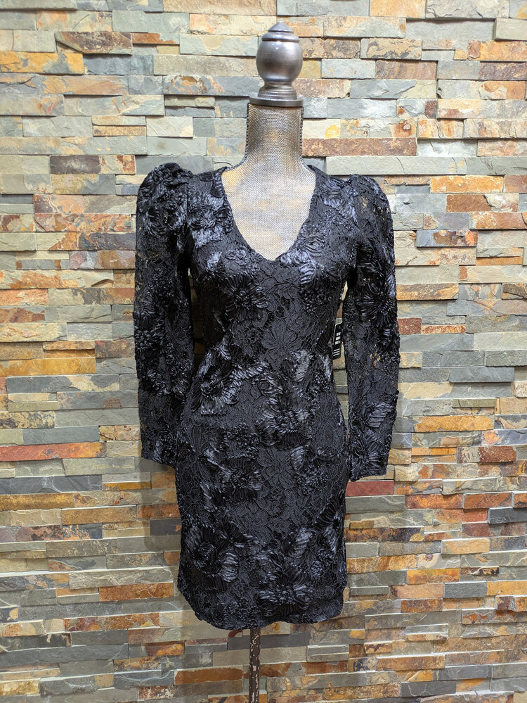 Express Black V-Neck Embroidered Accent Cocktail Dress, Size XS