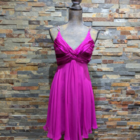 Caché Fuchsia V-Neck Beaded Empire Waist Dress, Size 0