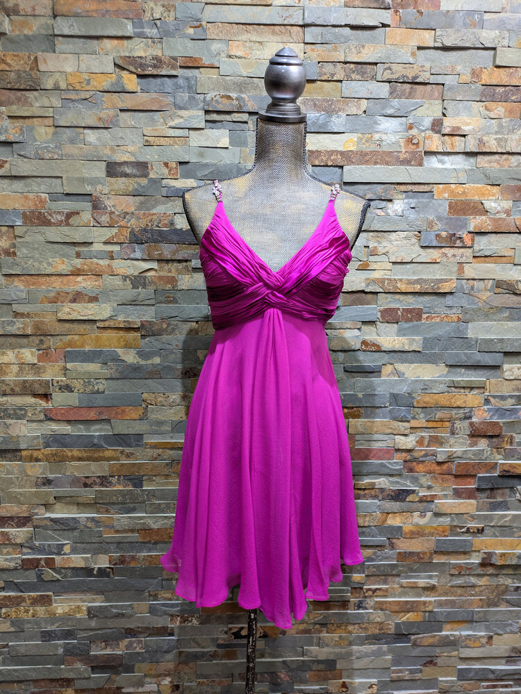 Caché Fuchsia V-Neck Beaded Empire Waist Dress, Size 0