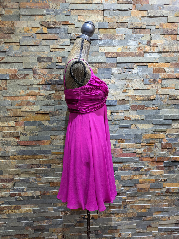 Caché Fuchsia V-Neck Beaded Empire Waist Dress, Size 0