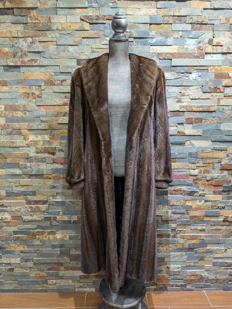 Brown Ranch Mink Long Coat, Size L