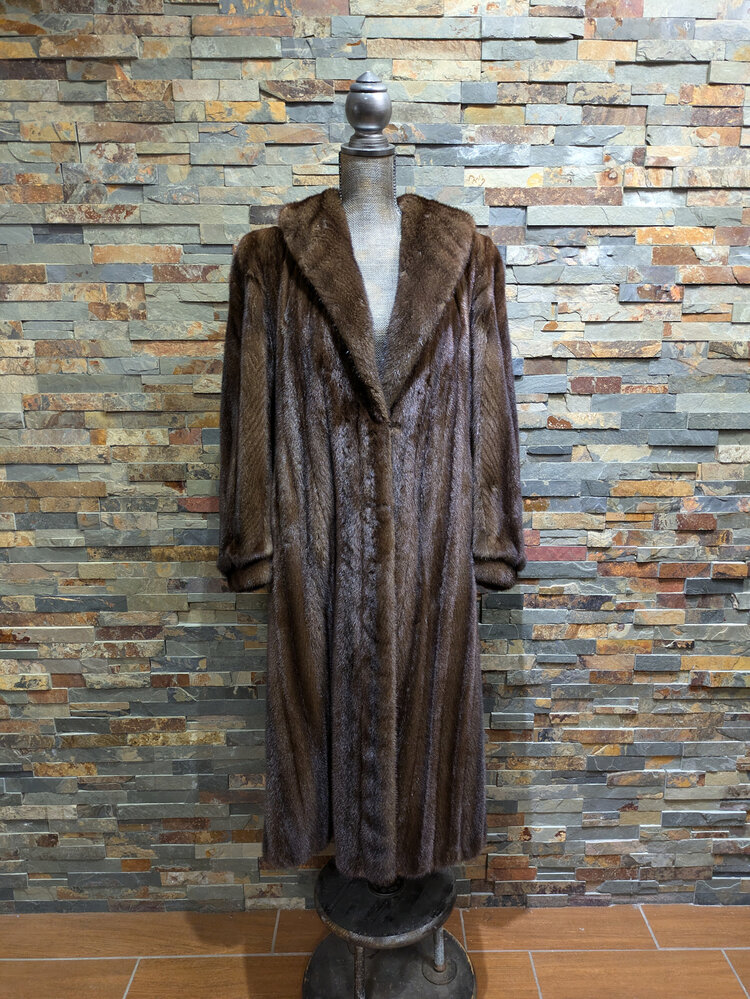 Brown Ranch Mink Long Coat, Size L