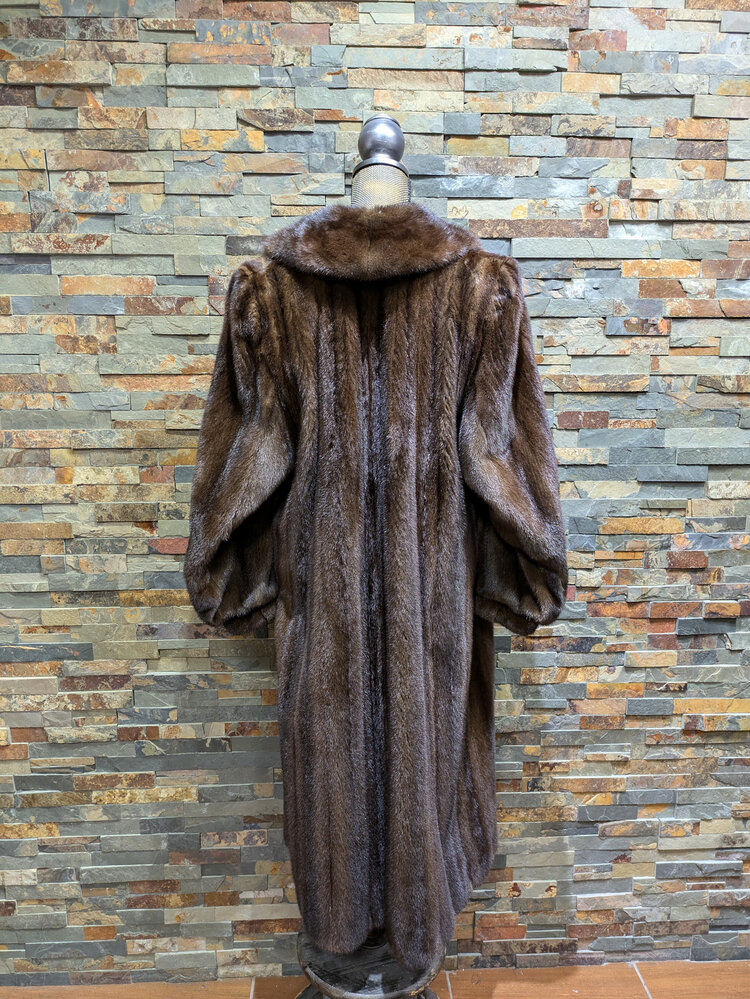 Brown Ranch Mink Long Coat, Size L