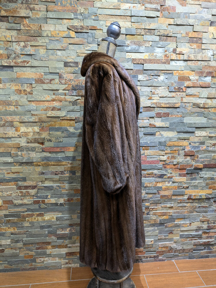Brown Ranch Mink Long Coat, Size L