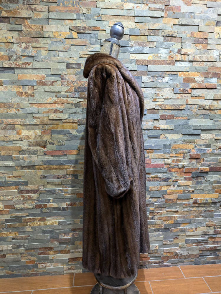 Brown Ranch Mink Long Coat, Size L