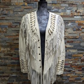 Light Tan Native American Style Fringe Jacket, Size XL