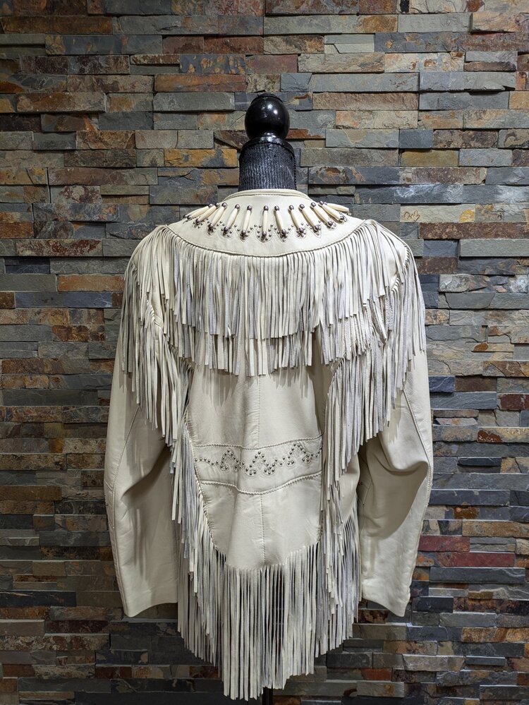 Light Tan Native American Style Fringe Jacket, Size XL