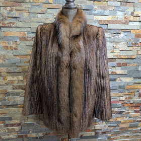 Saga Mink Brown Ranch Mink Corded with Fox Trim, Size L