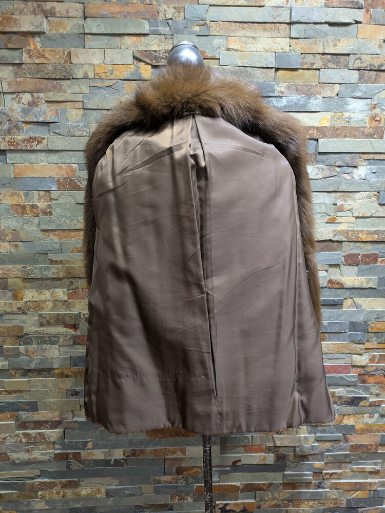 Saga Mink Brown Ranch Mink Corded with Fox Trim, Size L