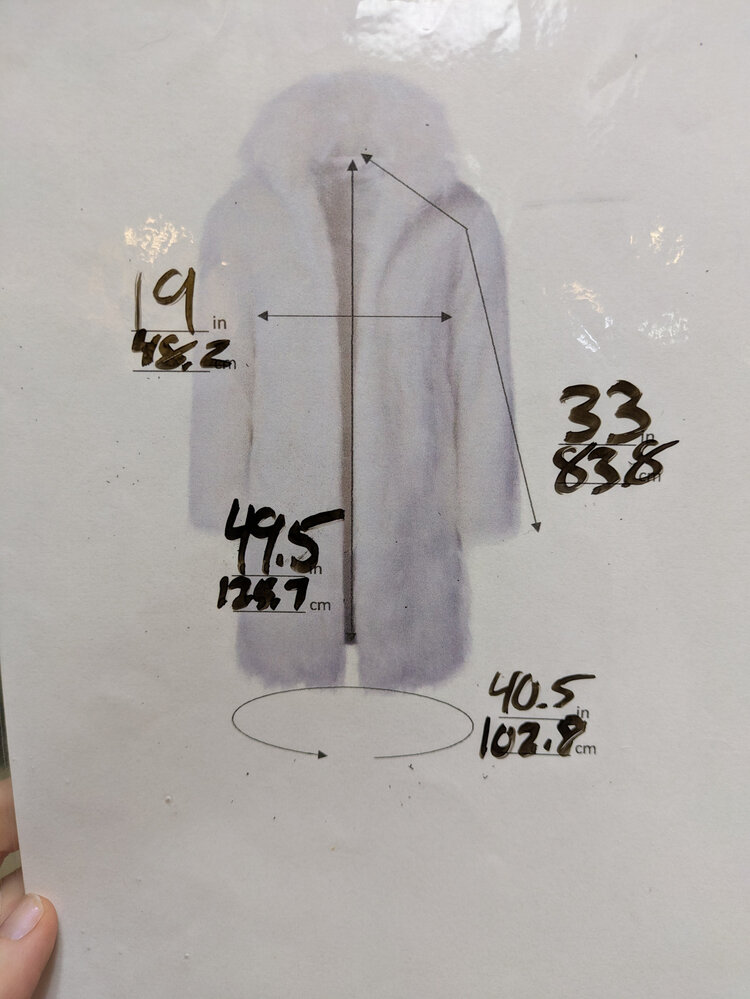 Diana Winter White Rex Rabbit Chinchilla Long Coat w/ Shadow Frost Fox Collar & Cuffs, Size XL