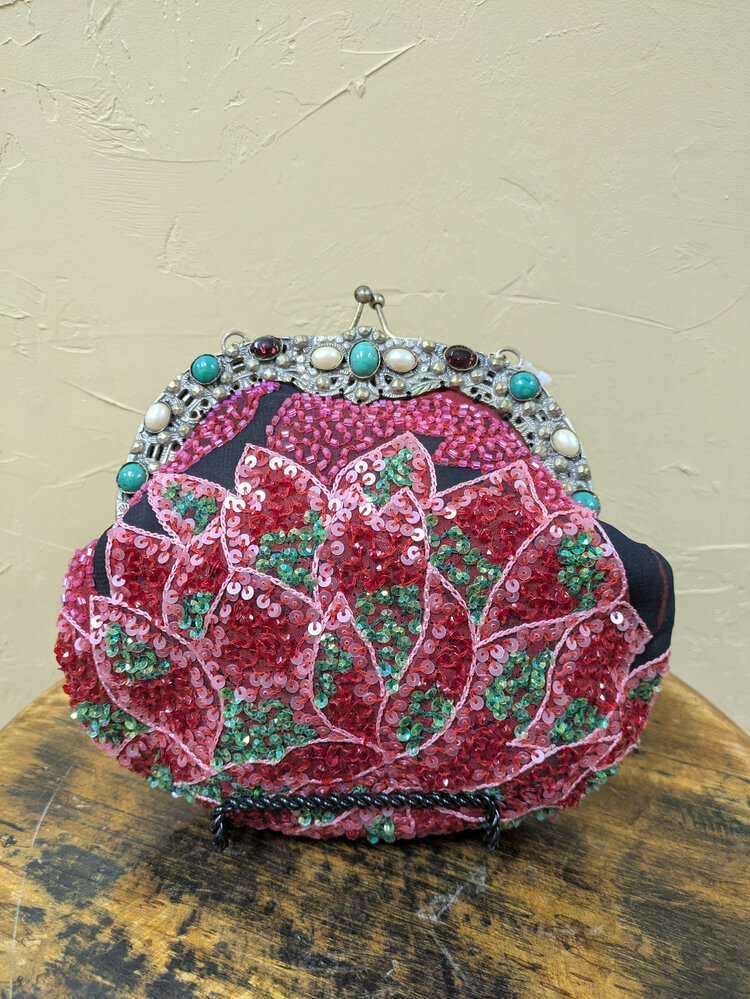 Caché Vintage Rose Beaded Evening Clutch