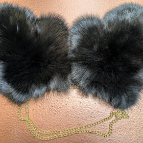 Black Fox Fur Mittens, Size O/S