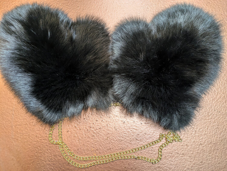 Black Fox Fur Mittens, Size O/S
