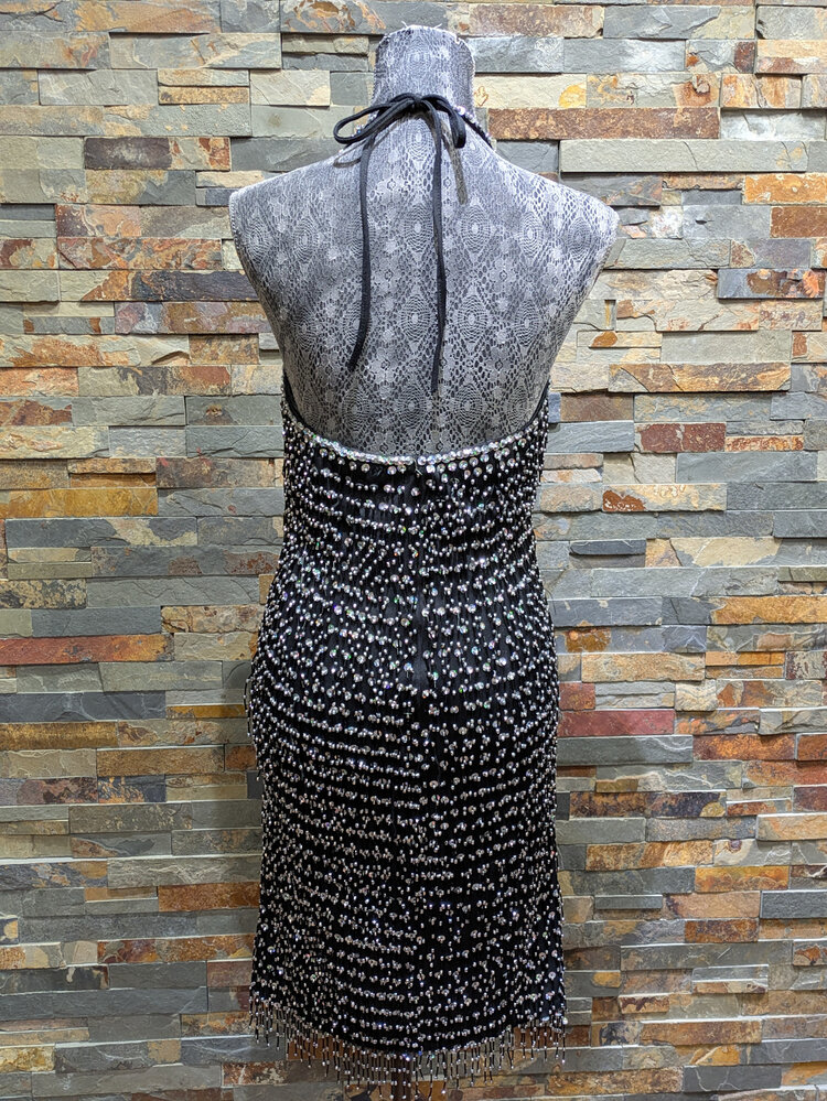 Black Hand-Beaded Vintage Flapper Inspired Dress, Size M