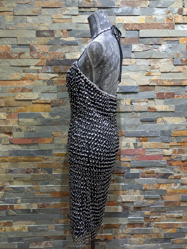 Black Hand-Beaded Vintage Flapper Inspired Dress, Size M