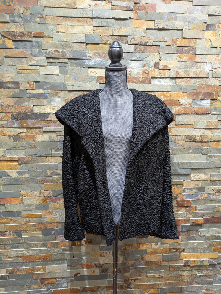 Black Persian Lamb jacket w/ Cape Collar, Size L