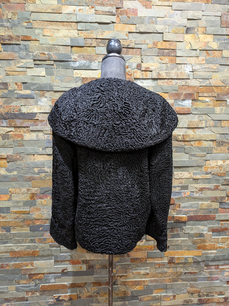 Black Persian Lamb jacket w/ Cape Collar, Size L