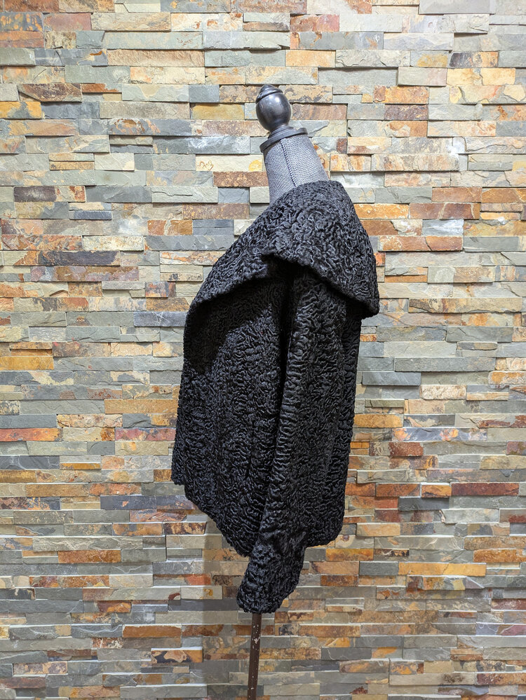 Black Persian Lamb jacket w/ Cape Collar, Size L