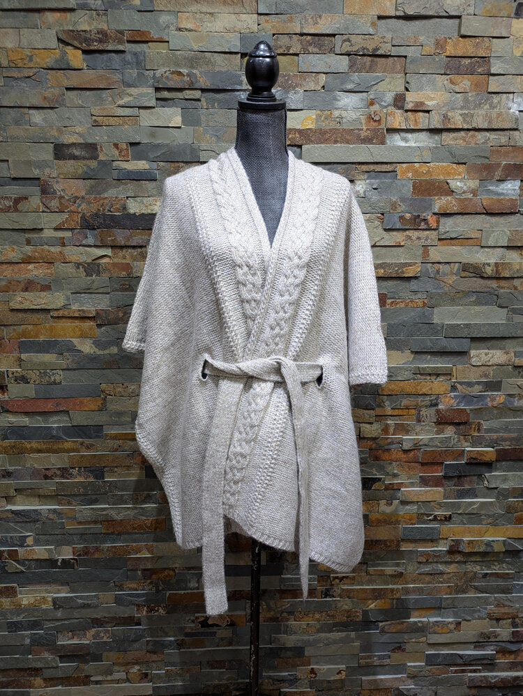 Oatmeal Gray Knit Cardigan w/ Belt, Size S/M